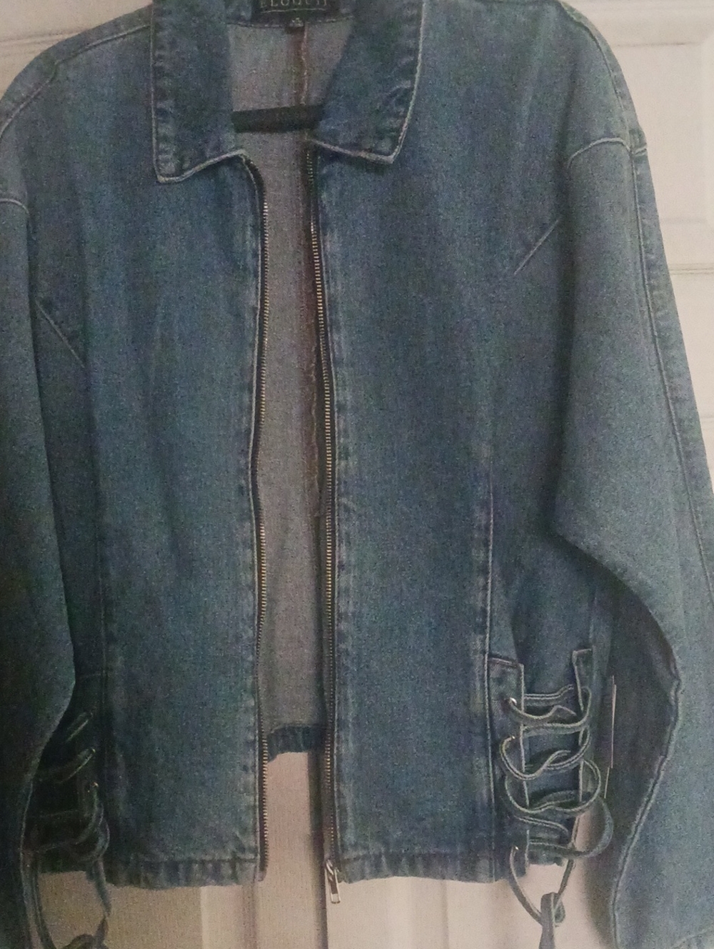 Eloquii Mid-Blue Denim Zip Front Jacket with Lace-Up Sides